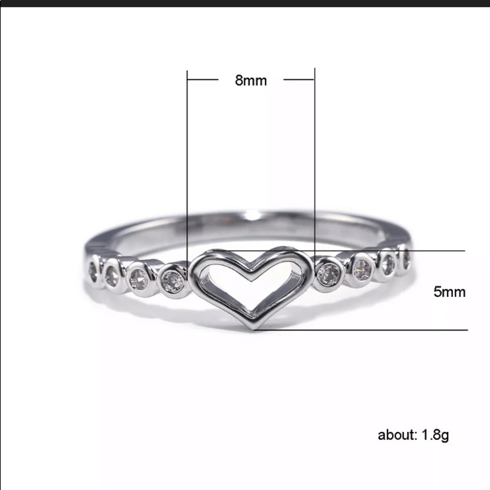.925 Sterling Silver Heart Ring & White Sapphires size 7 - Picture 3 of 6